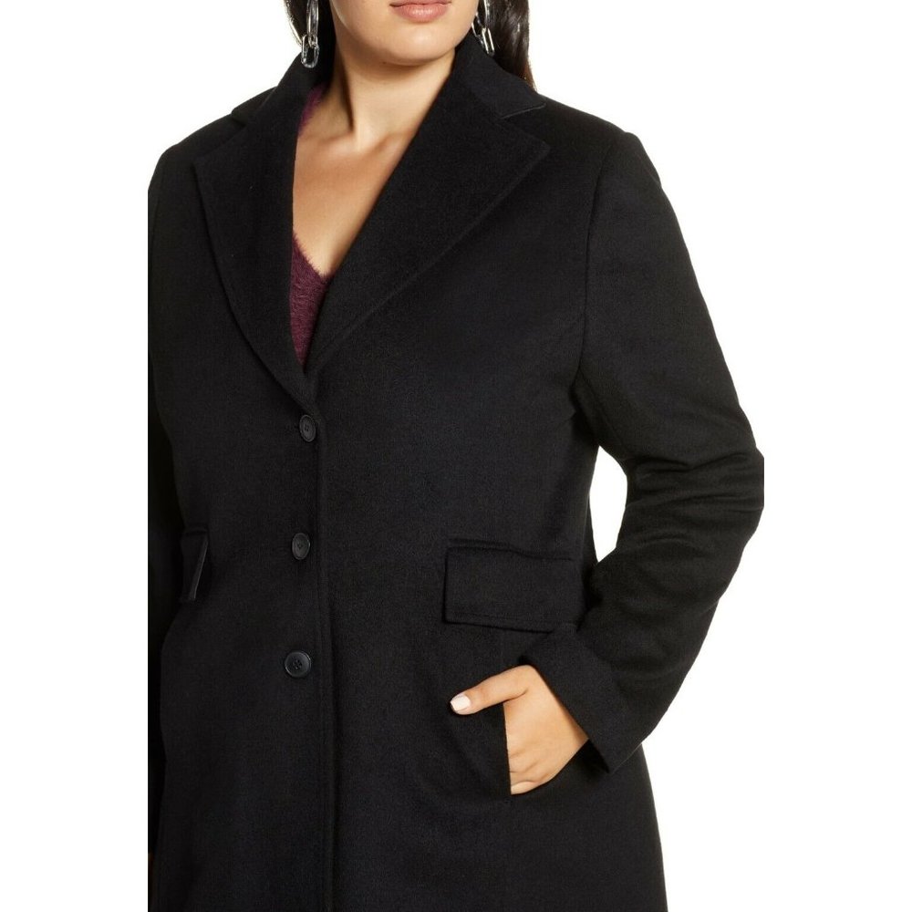 $320 HALOGEN TAILORED Wool Blend Topcoat TRENCH COAT WINTER WARM BLACK PLUS SIZE - Picture 4 of 9